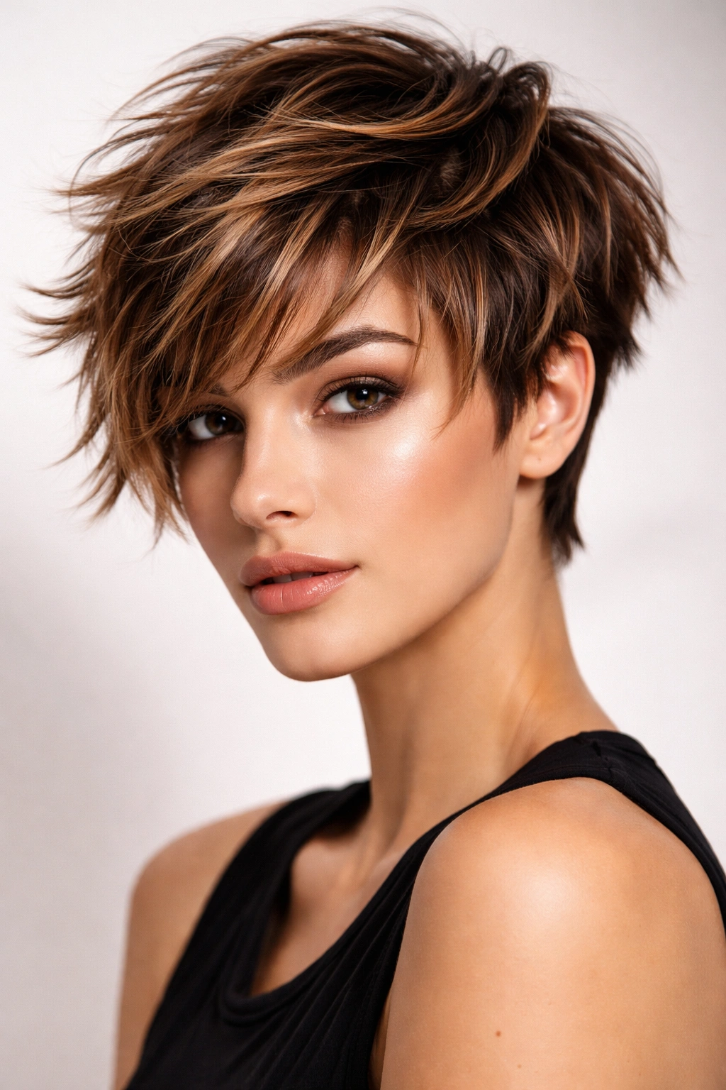 Close-up of layered crop with caramel highlights emphasizing texture