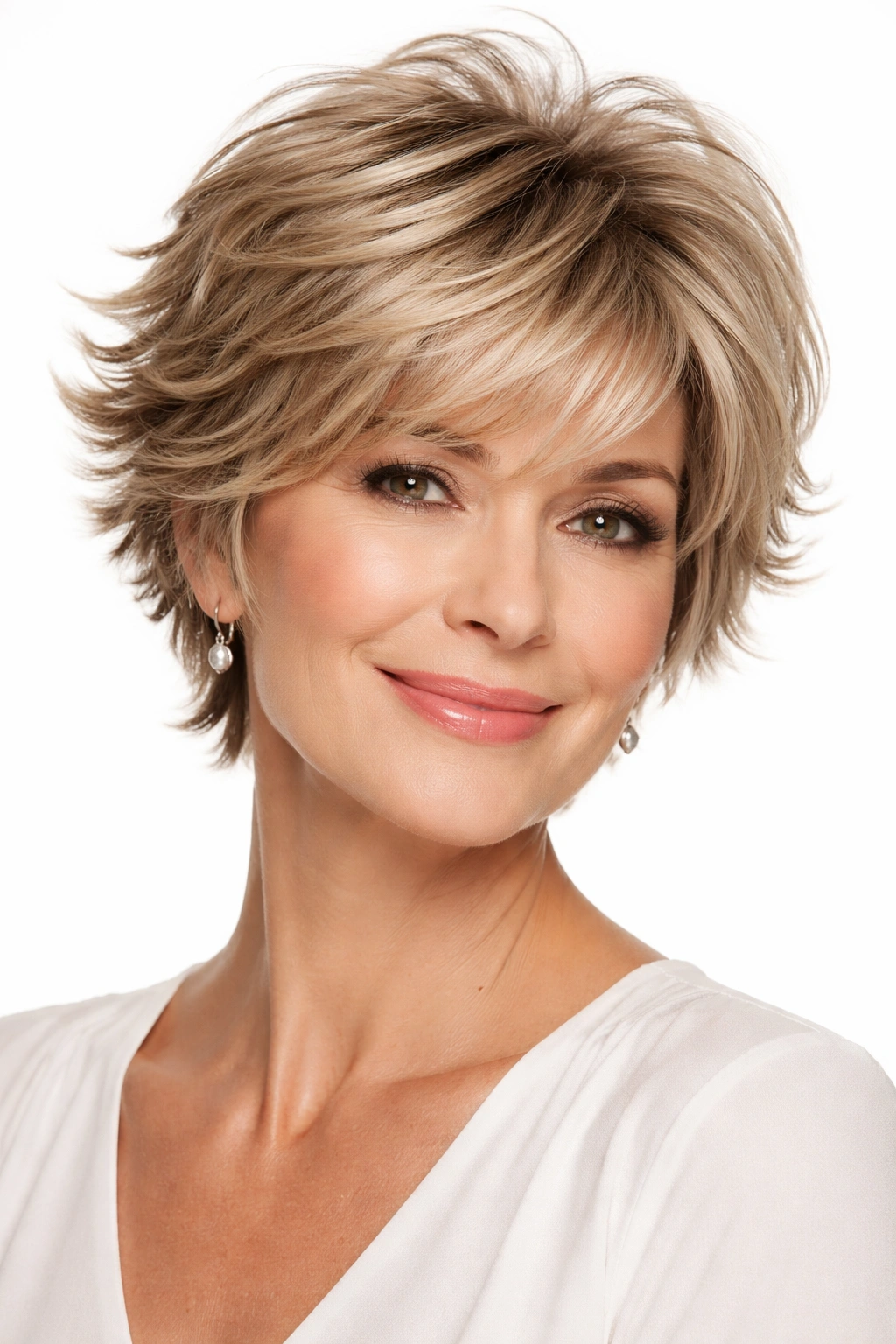 Layered crop hairstyle with multiple short layers for volume