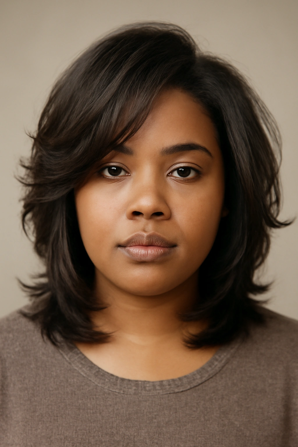 12 Flattering Hairstyles for Black Women With Round Faces 8 Close-up of layered cuts with movement and texture framing the face
