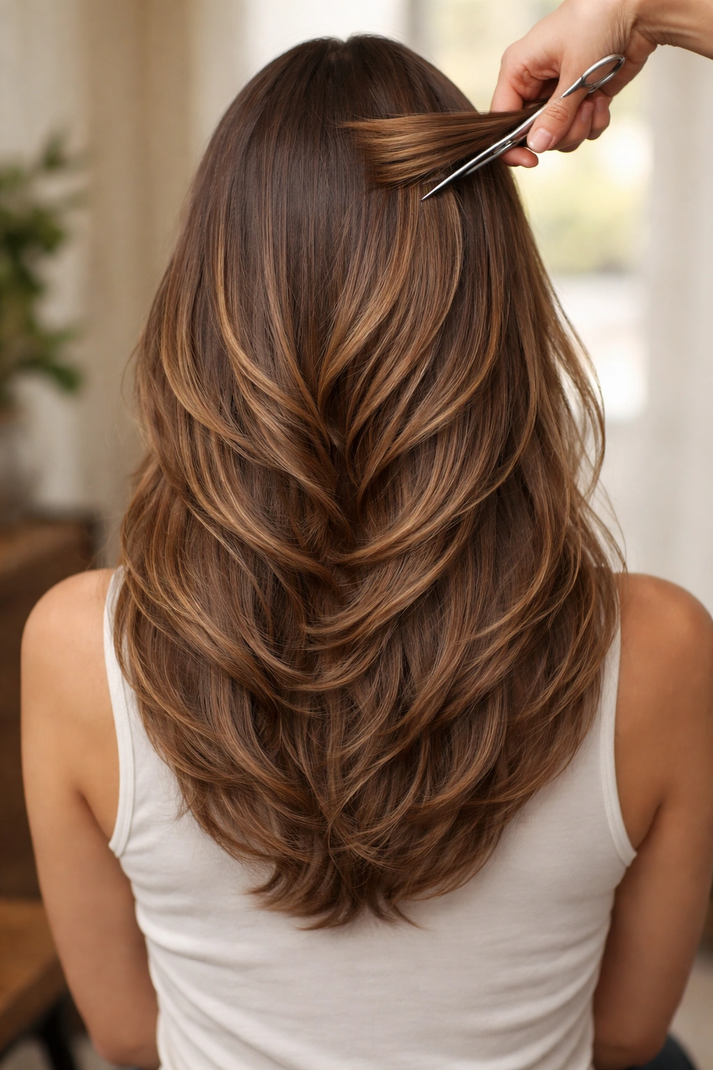 A Step By Step Guide To Trimming Your Own Hair 6 Back view of layered hair showing progression of lengths toward crown