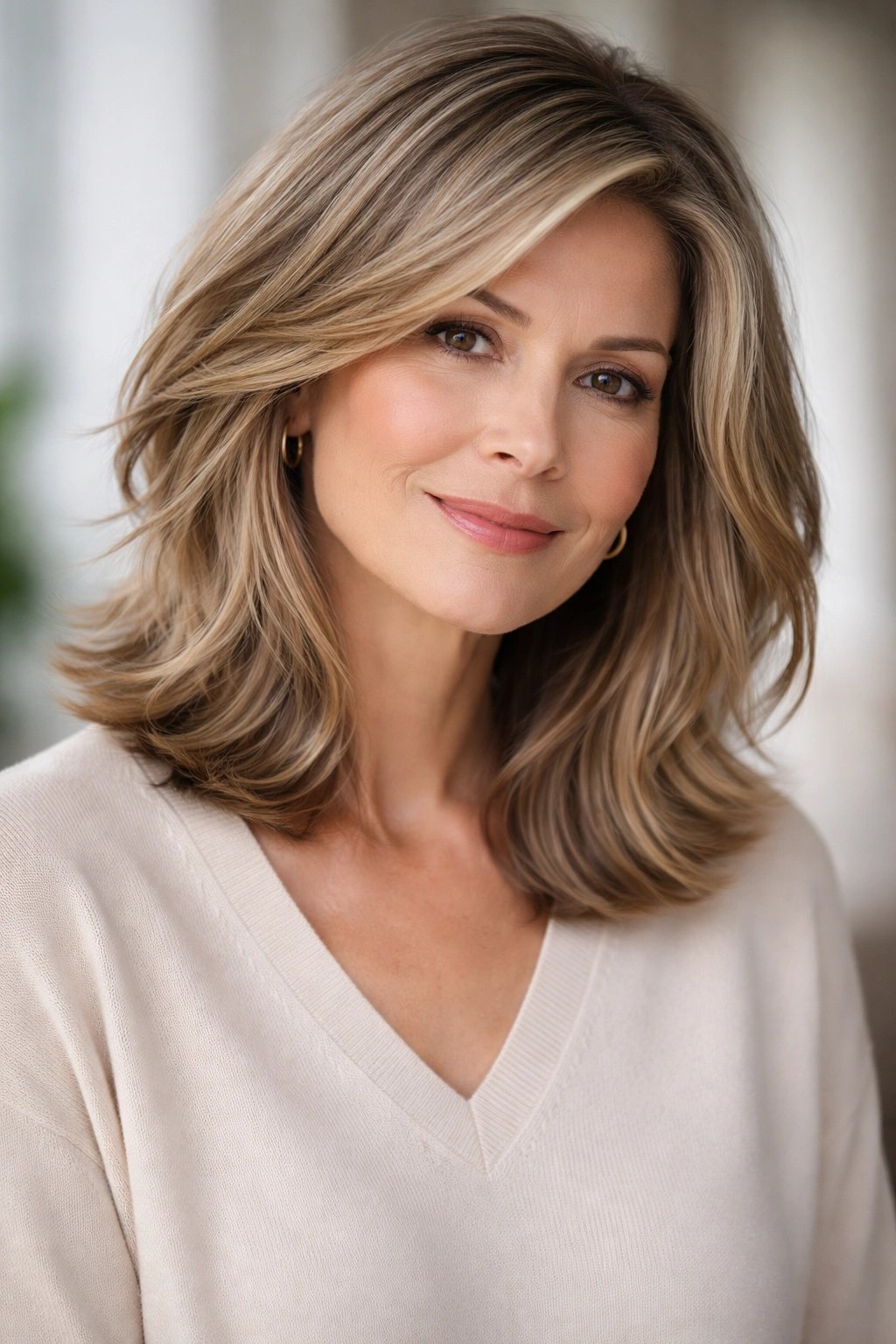 15 Youthful Haircuts That Flatter Older Women 7 Layered long bob on a mature woman, showing blended layers and movement