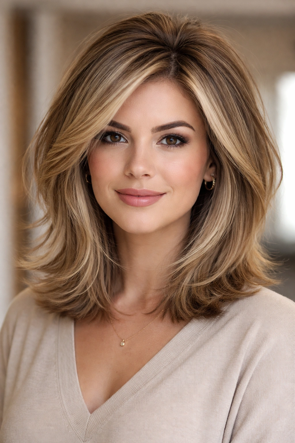 10 Short Haircuts That Minimize A Double Chin 9 Portrait of a layered lob with crown volume lifting the facial area
