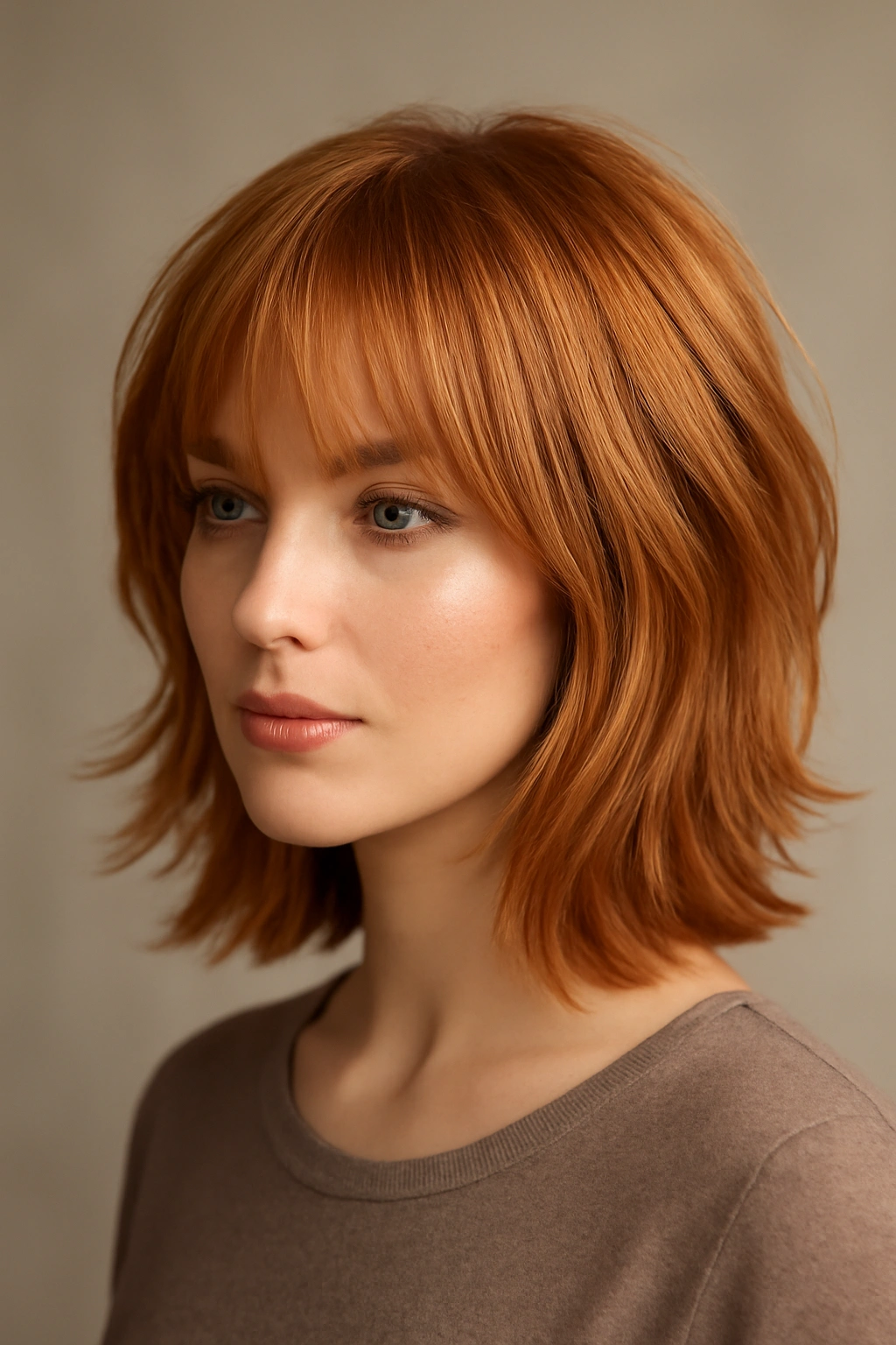 12 Short Strawberry Blonde Haircuts Women Are Loving 10 Layered long bob with curtain bangs in strawberry blonde, soft movement