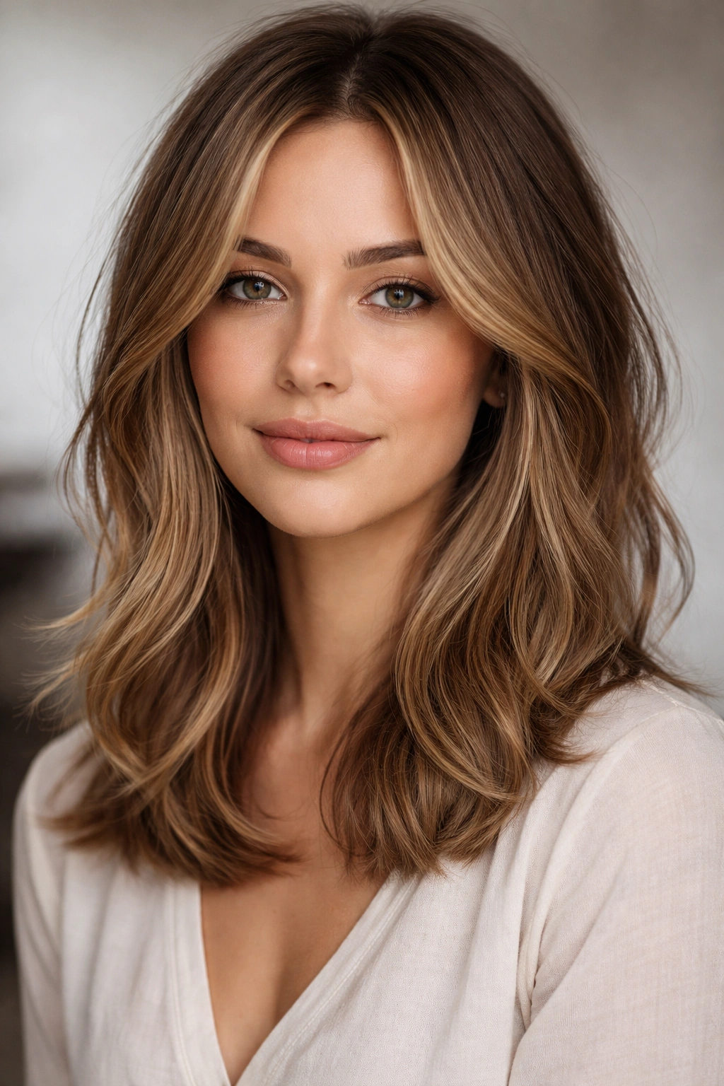 18 Shoulder Length Cuts That Flatter Everyone 4 Portrait of a layered lob with cheekbone-length layers framing the face.