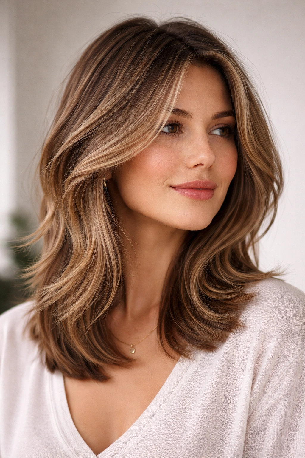 Layered lob with flowing pieces and subtle face-framing front