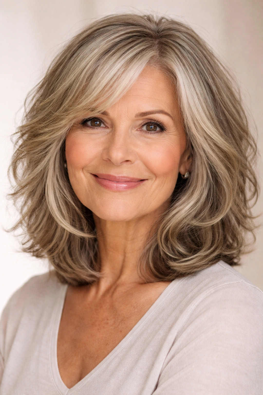 Layered long bob with soft, loose waves for fullness