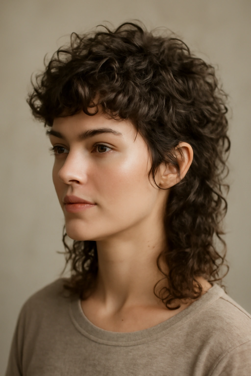 20 Layered Haircuts Sorted by Length and Hair Type 7 Close-up of layered curly mullet with short top and longer back, defined curls