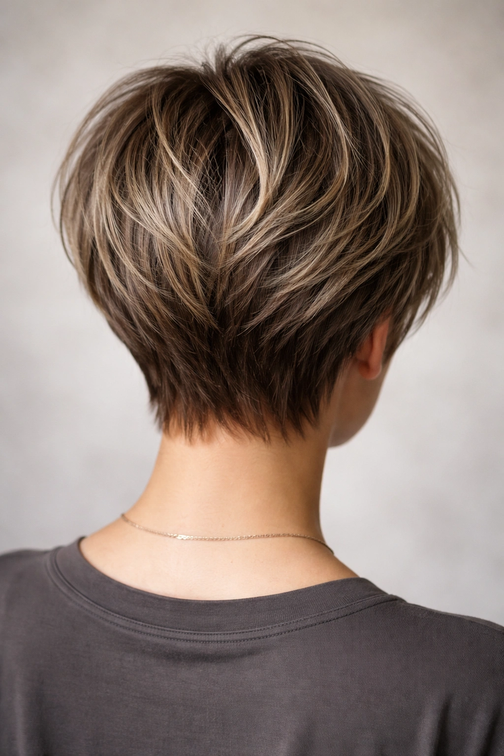 Back view of Layered Pixie Bob Hybrid showing layered back and tapered nape