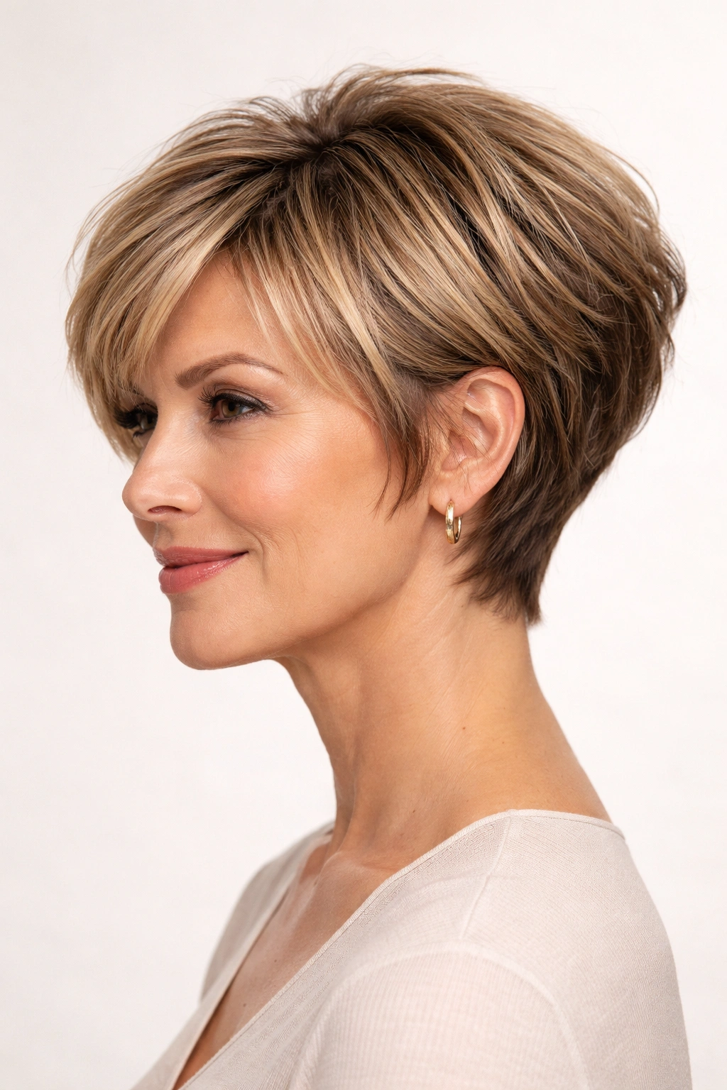Pixie bob with layered texture on thick hair