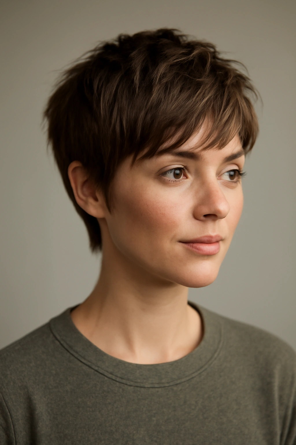 12 Wash and Wear Haircuts for Easy Mornings 3 Close-up of a person with a layered pixie cut showing lift and texture