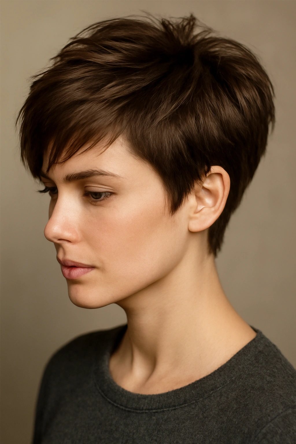 20 Pixie Styles Ranging From Classic To Edgy 10 Layered pixie cut showing stacked top layers and short sides with visible movement.