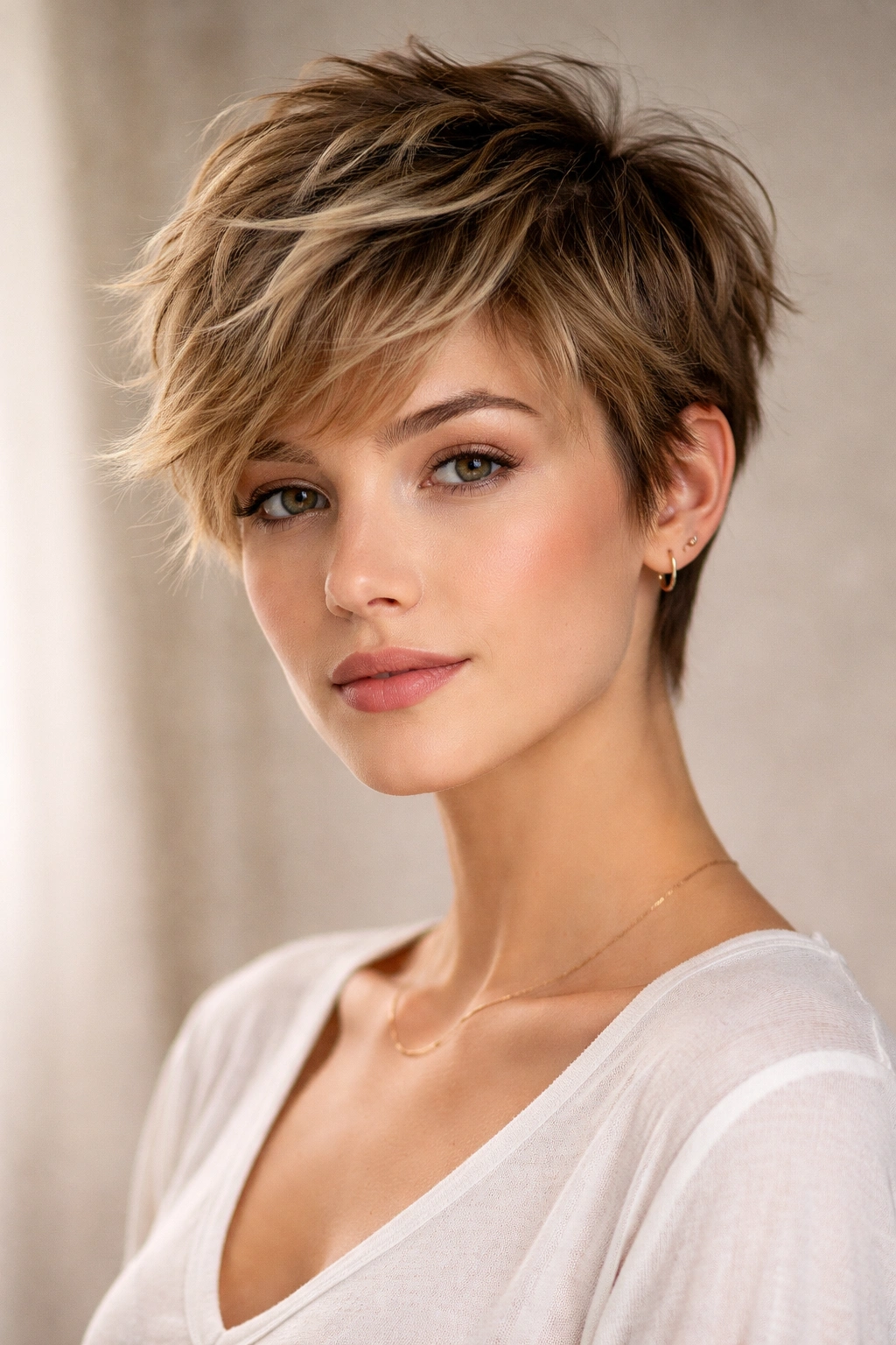 Layered pixie haircut with textured layers