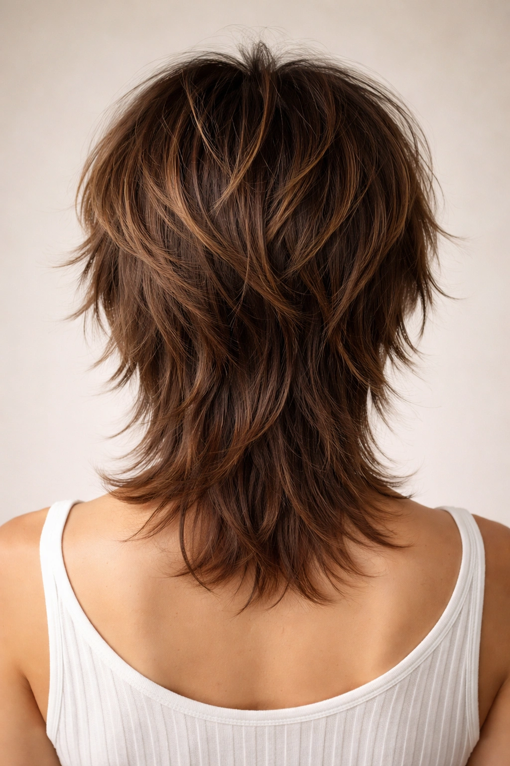 15 Short Haircuts From The Back You Need To See 4 Back view of layered shag with crown layers and long underneath texture.