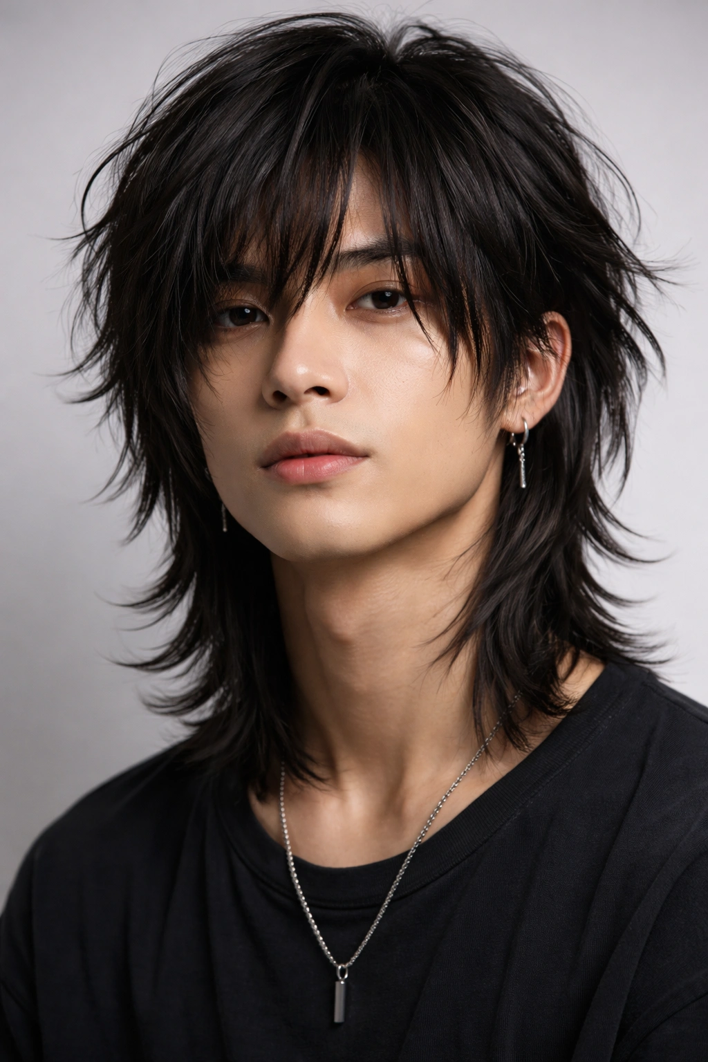 Close-up of layered shaggy hair with choppy texture