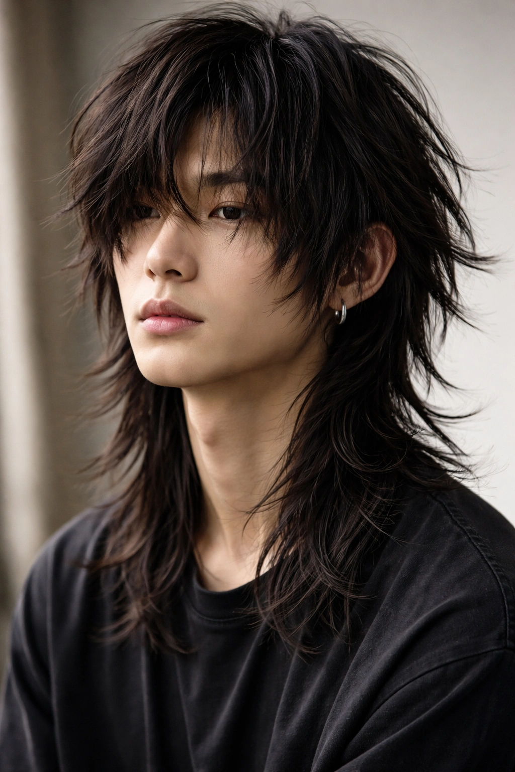Long layered shaggy hair with choppy texture