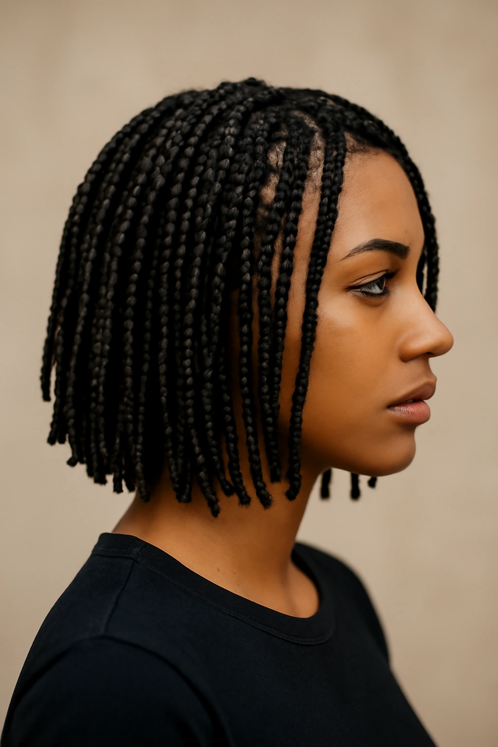 12 Short Box Braid Styles That Look Neat and Polished 5 Layered short box braids with varying lengths and clean ends