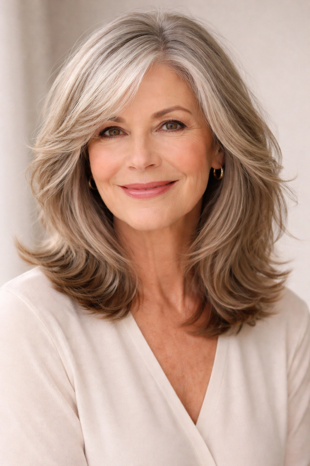 Thick hair with layered shoulder-length cut showing movement