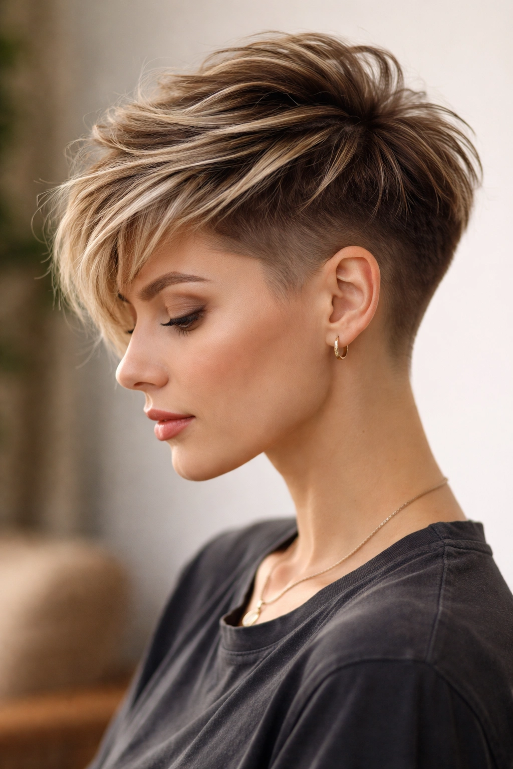 10 Short Haircuts That Give Flat Hair More Body 7 Close-up of layered undercut hairstyle with shaved sides and textured top