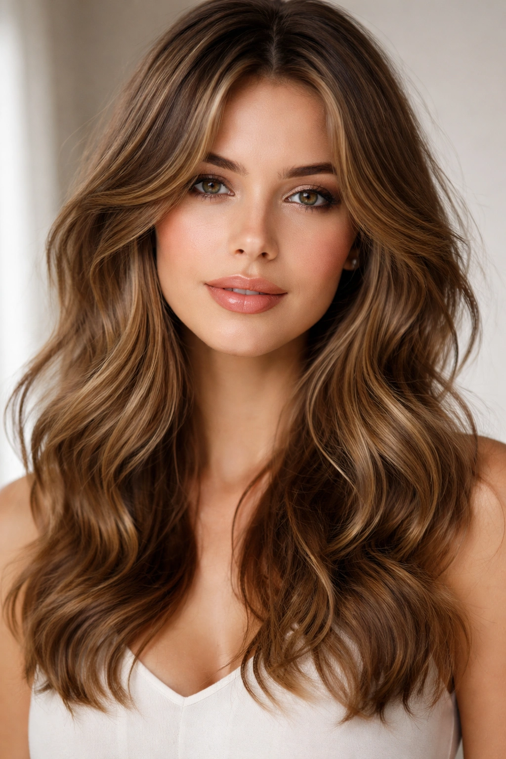 Close-up showing layered waves with face-framing pieces and defined texture