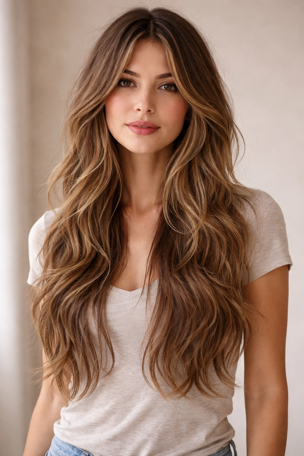Long layered wavy shag hairstyle with texture