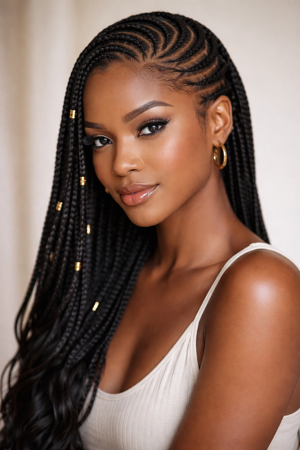 25 Braided Hairstyles For Black Women To Bookmark 5 Curved lemonade braids forming diagonal lines across the scalp