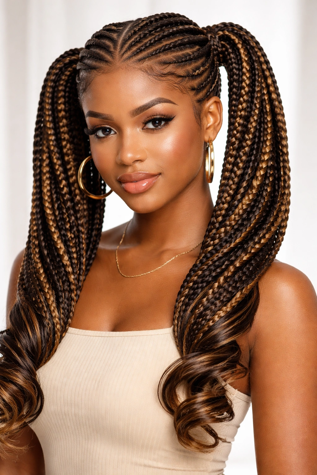 Curved lemonade braids forming symmetric pigtails