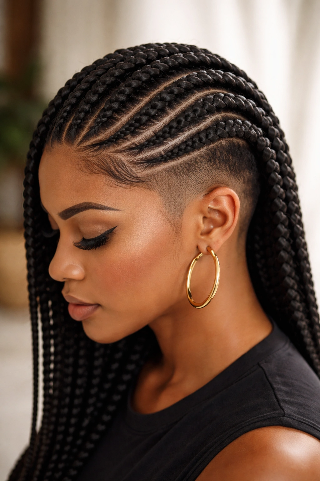 10 Braided Hairstyles With Shaved Sides For Women 9 Lemonade braids curved across the head with undercut detail