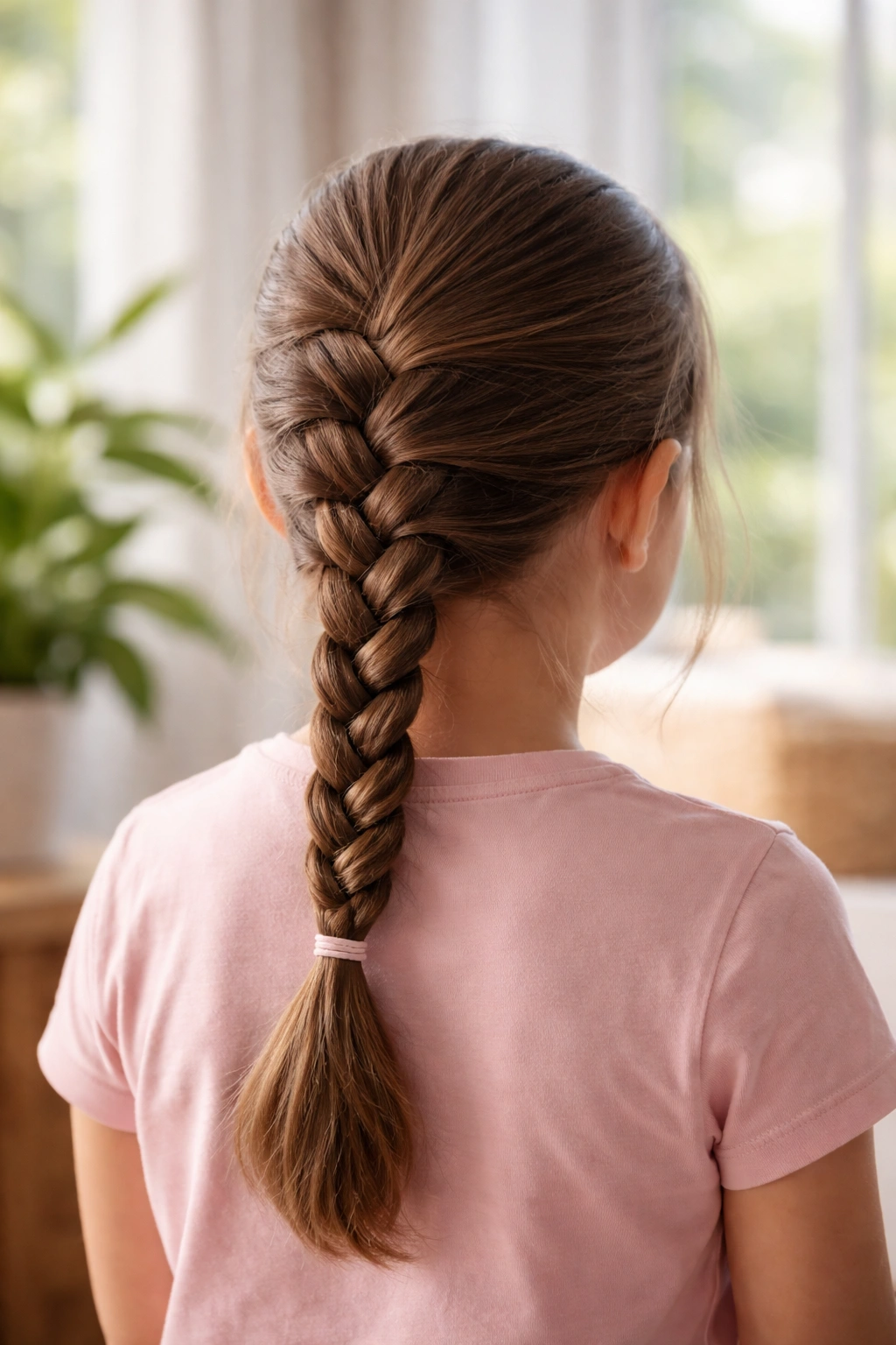 Back view of child's head with braided hair to prevent lice