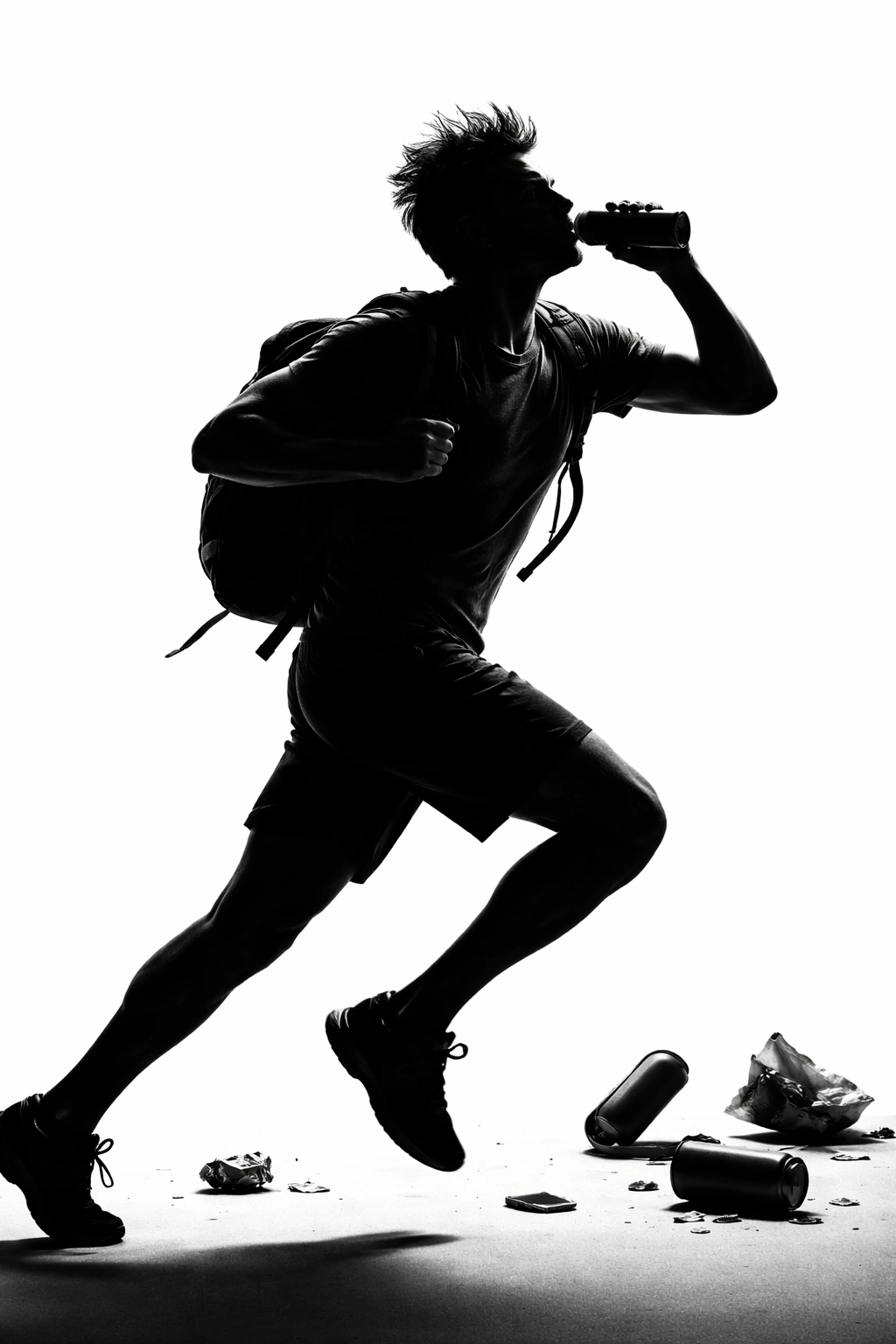 Black silhouette of a person in motion on a light background