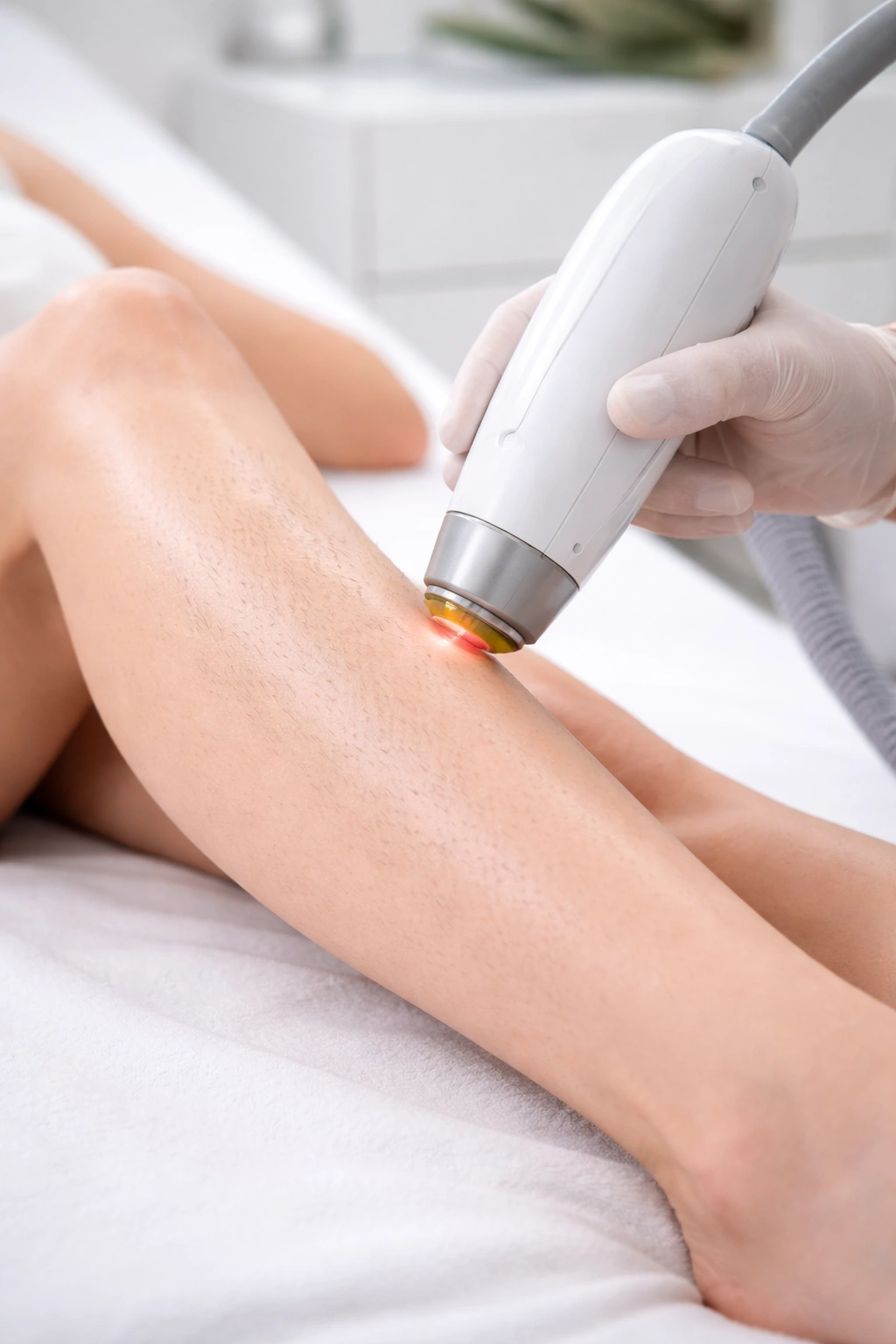 Close-up skin with high contrast between light skin and dark hair ready for laser treatment