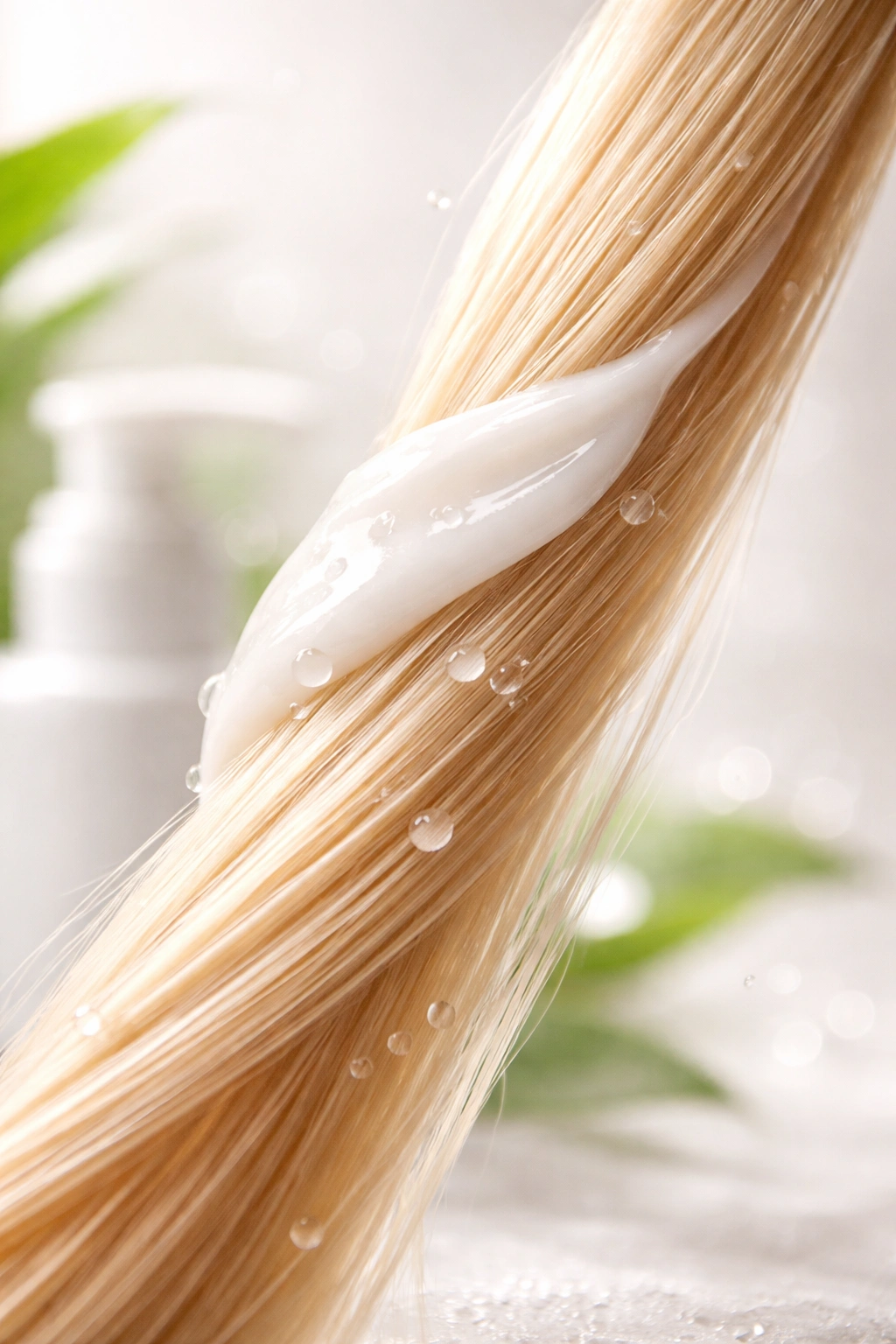Hair strand with lightweight conditioner coating