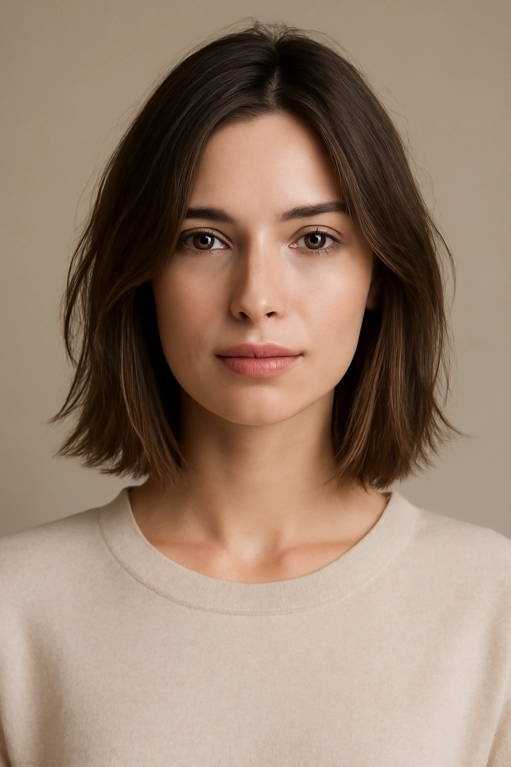 Portrait of a shoulder-length lob with subtle layering