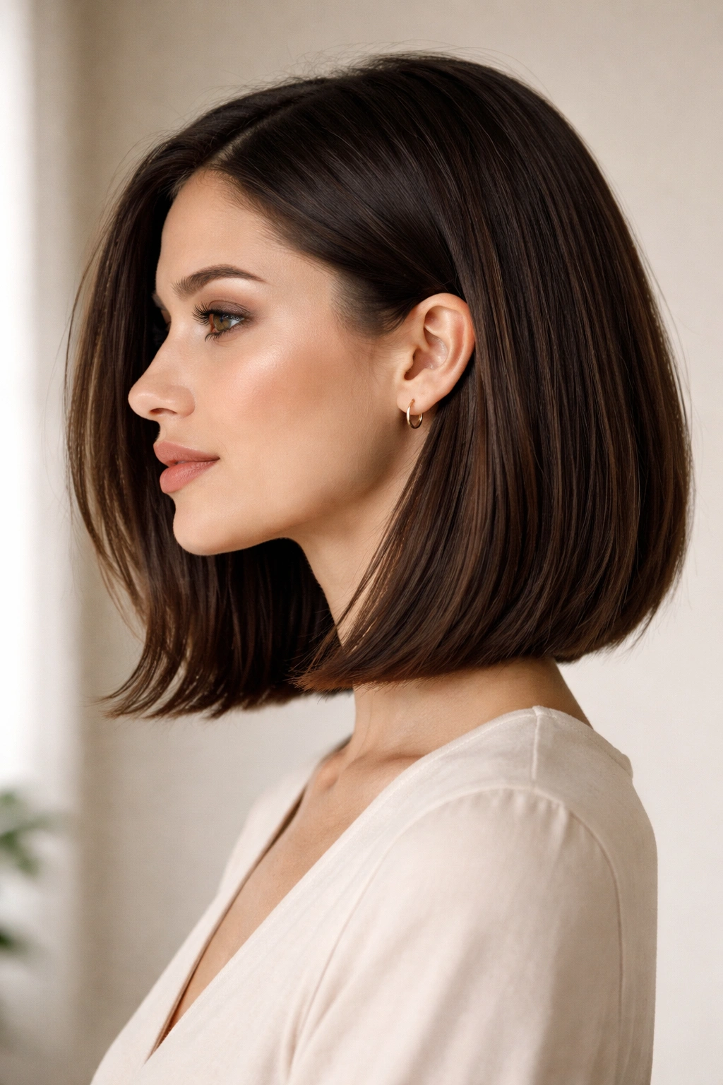 15 Lob Haircuts For Straight And Wavy Textures 16 Profile portrait of a person with a sleek lob haircut in studio lighting