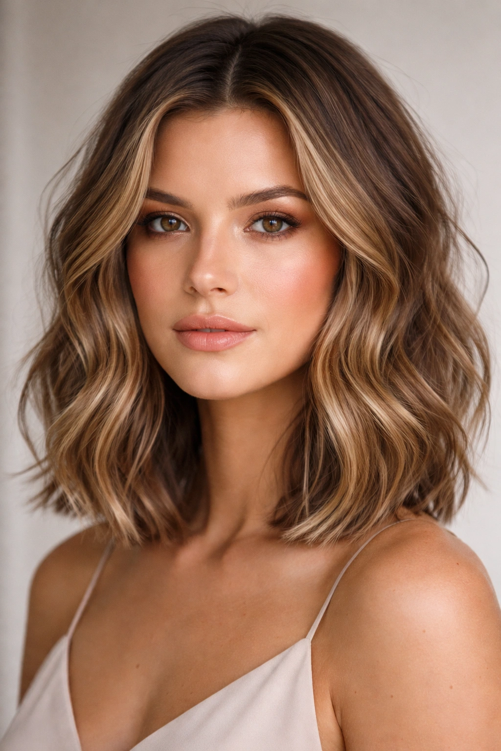 20 Wavy Haircuts For Every Length And Face Shape 5 Lob with movement on a square-faced model with soft waves