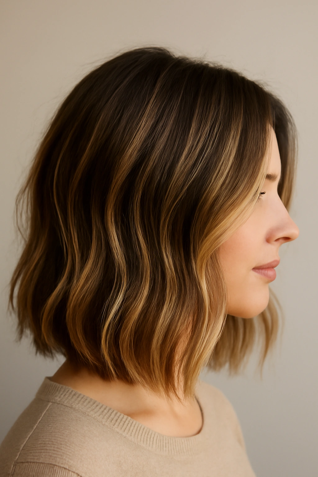 12 Medium Length Balayage Haircuts That Look Amazing 9 Mid-shoulder lob with scattered highlights for a natural, dimensional look