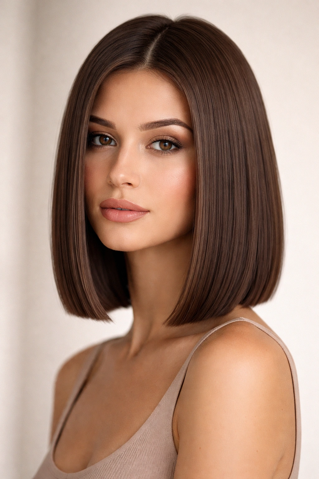 12 Short To Medium Straight Cuts That Look Clean 3 Portrait of a shoulder-length lob with straight edges and minimal layering