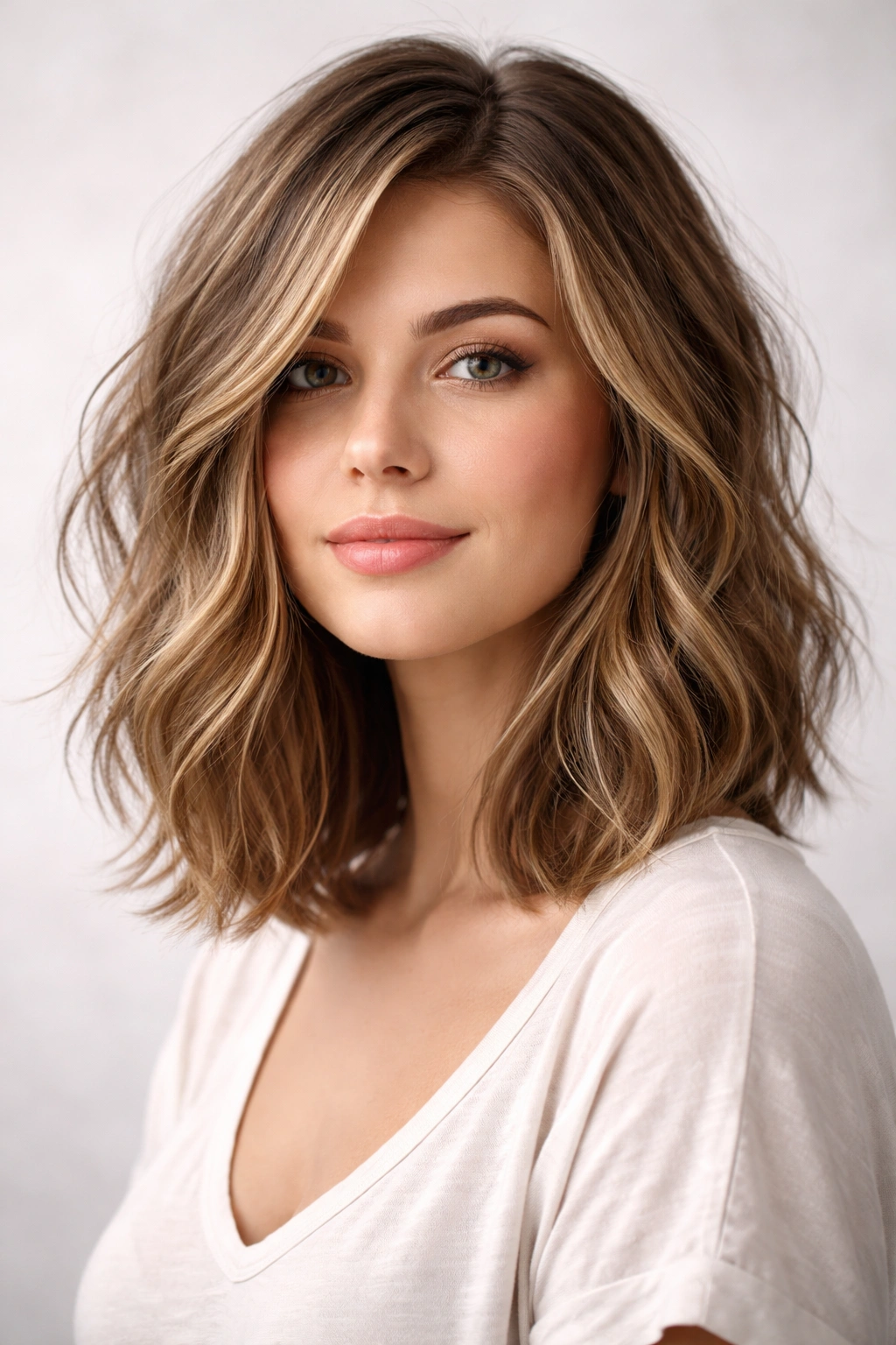 10 Haircuts For A Round Face And Double Chin 2 Long textured lob hairstyle with waves and movement