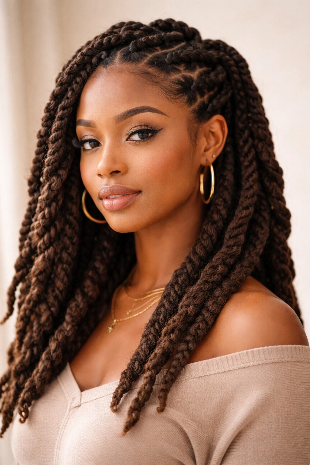 20 Loc Styles For Every Length From Short To Waist 5 Thick loc braids woven into a structured pattern on the head