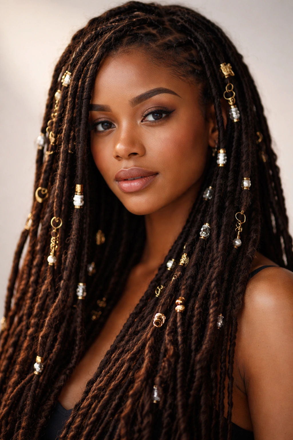 20 Loc Styles For Every Length From Short To Waist 10 Decorated locs with metallic cuffs and rings along strands.