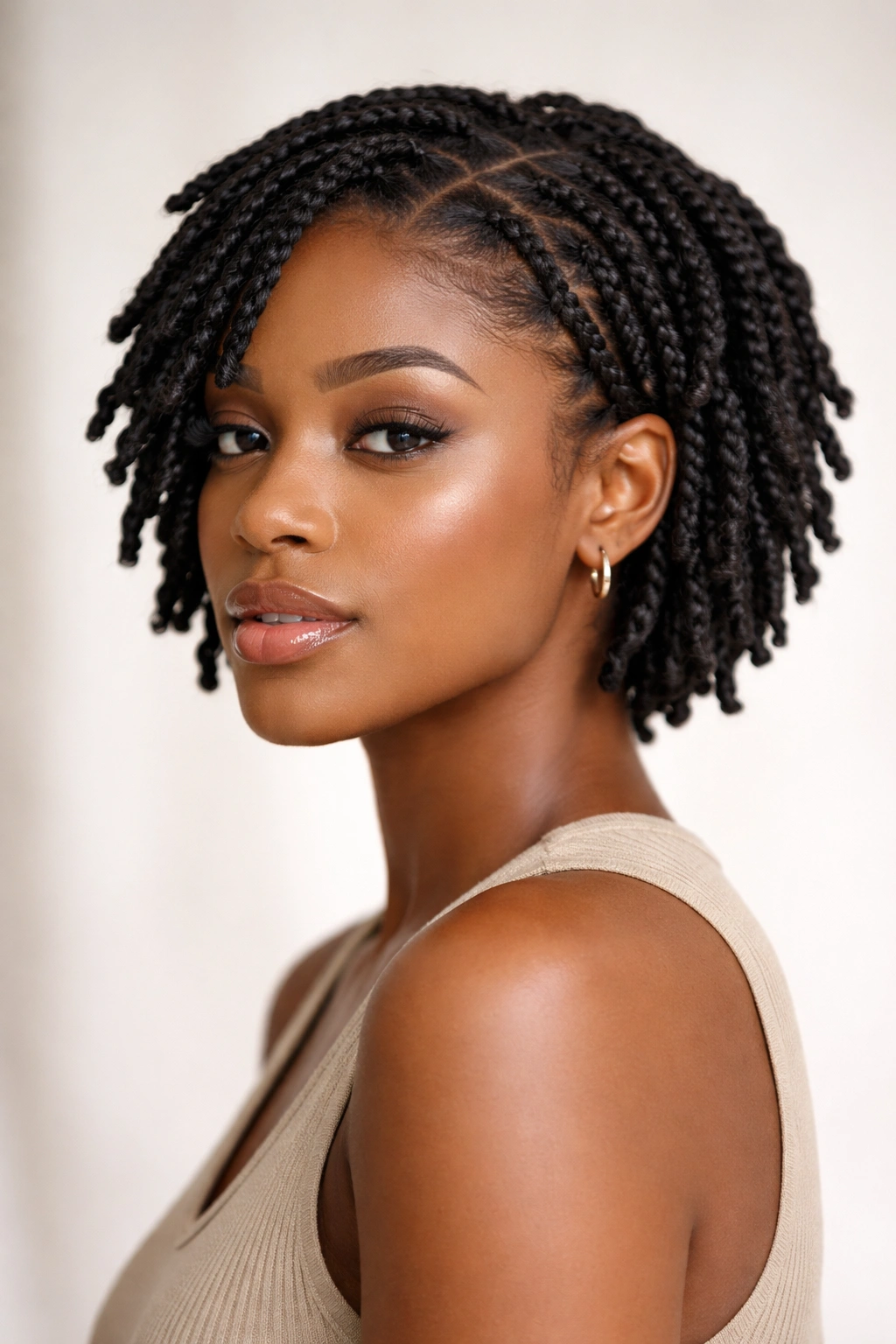Close-up of short loc twists showing defined texture
