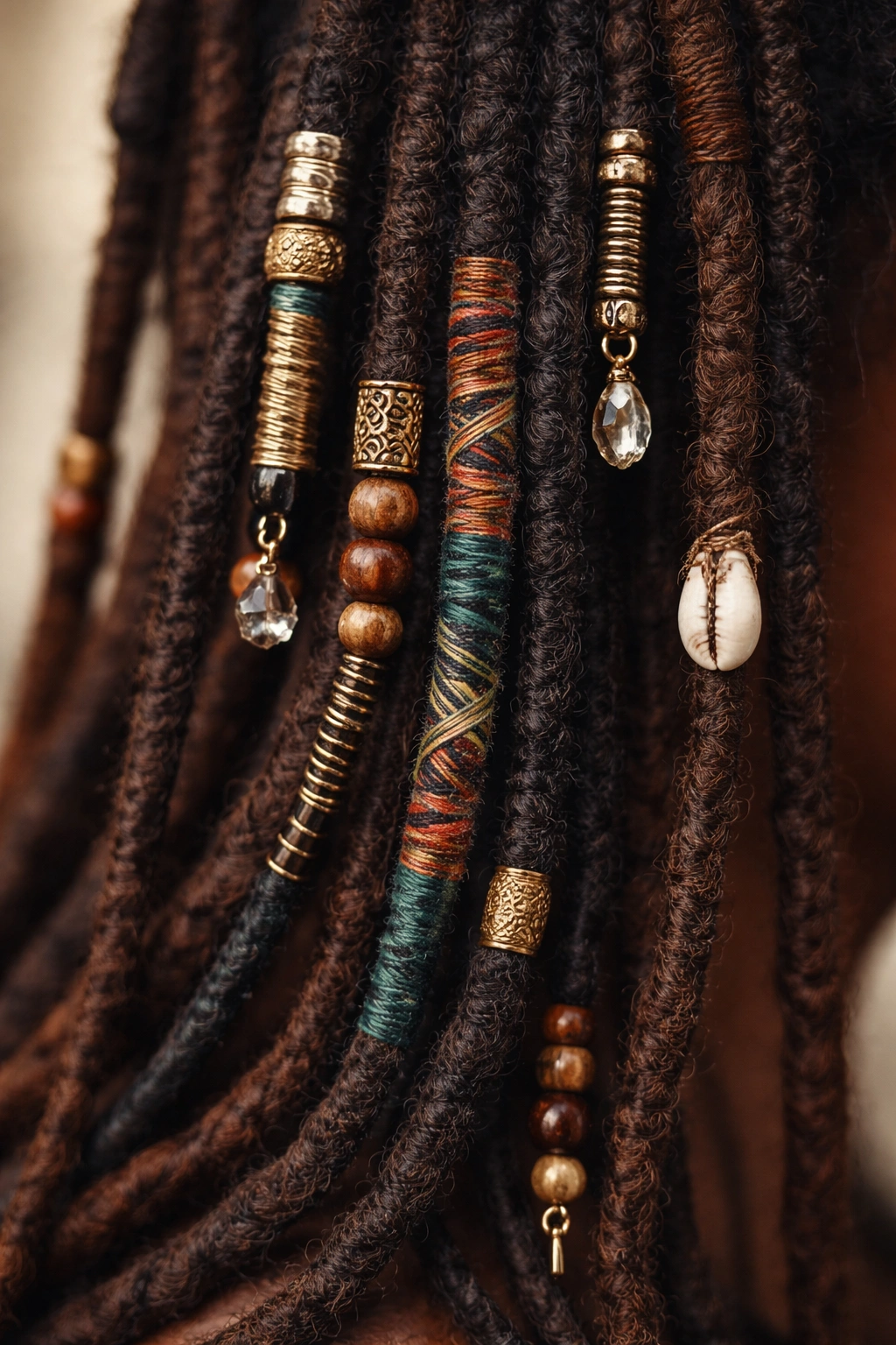 15 Dreadlock Styles For Women At Every Length 4 Dreadlocks decorated with wraps and beads on individual strands