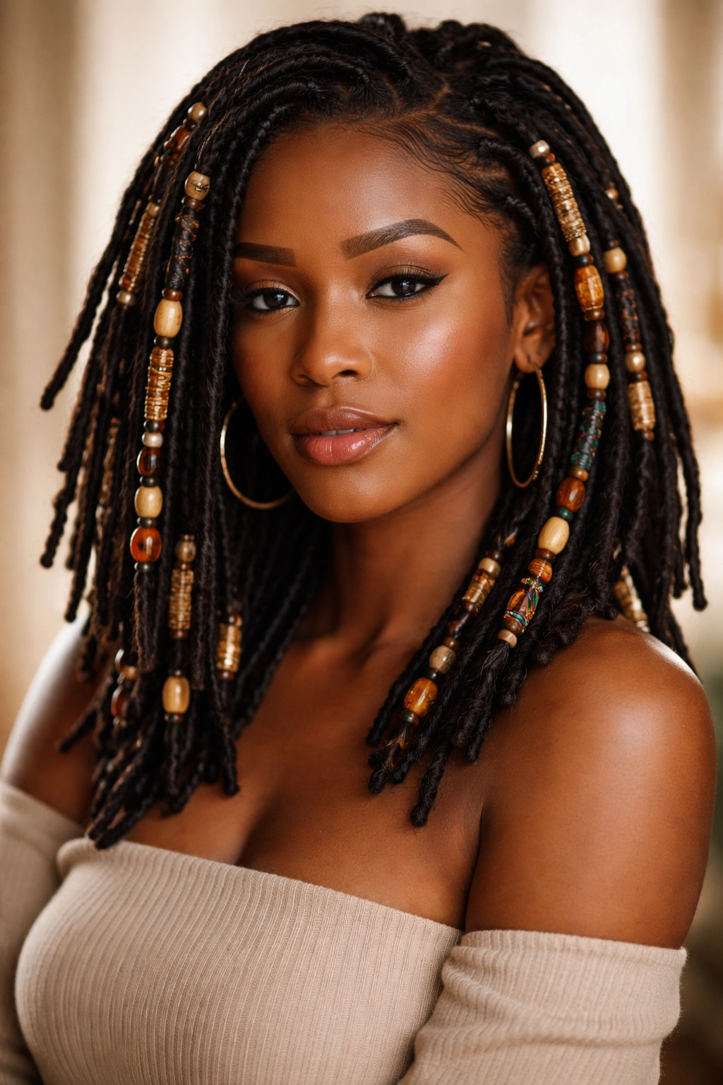 10 Beautiful Beaded Hairstyles For Black Women 5 Locs with beads and wrapping detailing