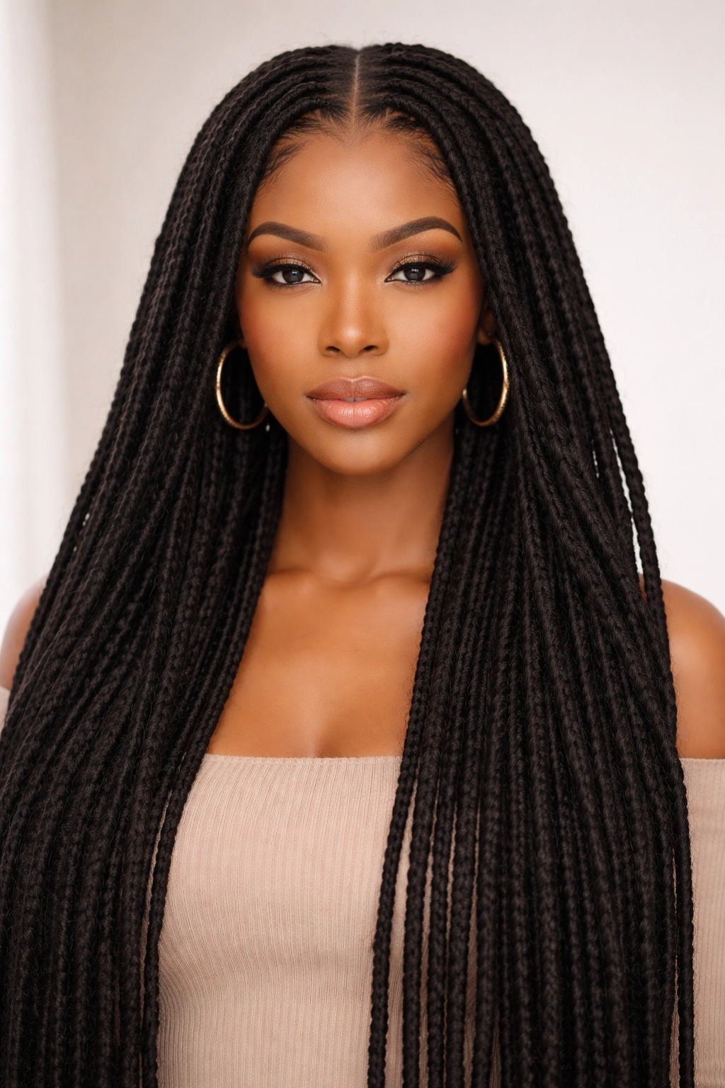 Symmetrical center-parted locs with balanced framing and visible scalp