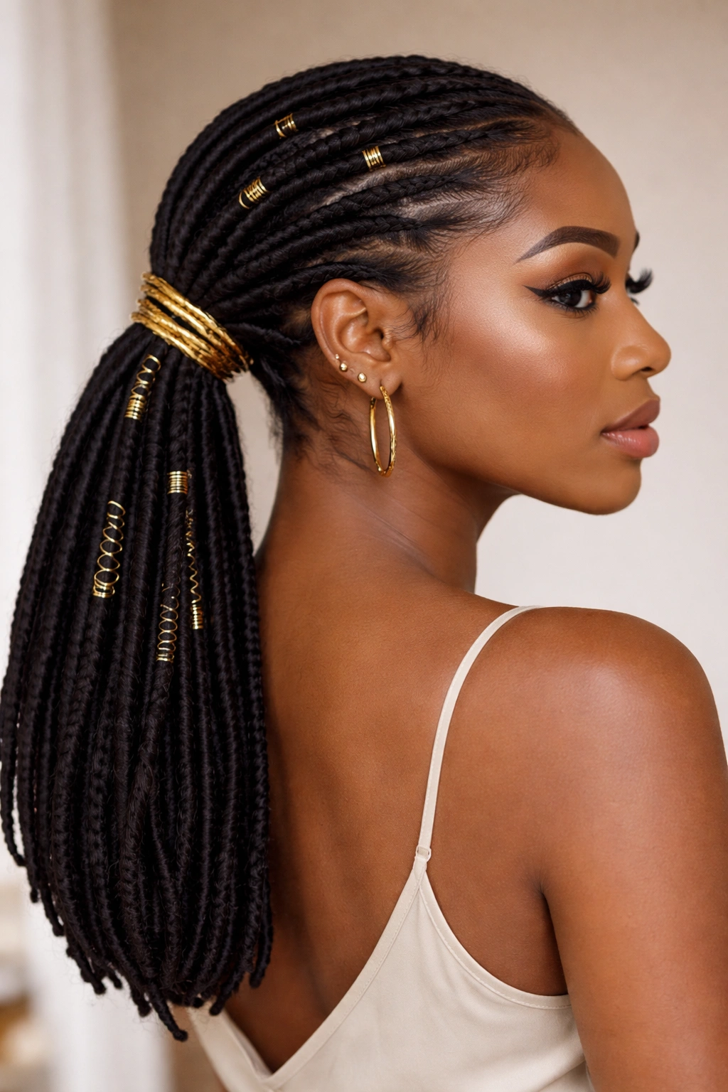 8 Goddess Loc Styles For Medium And Long Hair 8 Sleek low ponytail at the nape with goddess accents woven through the hair