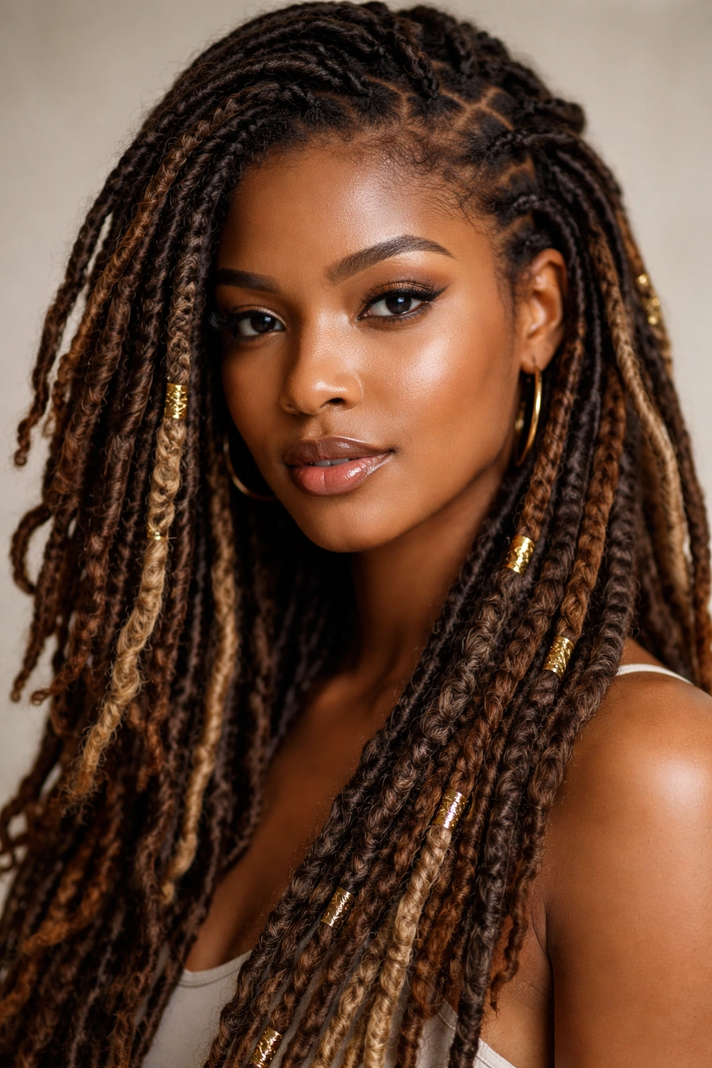 Close-up of a head with real and faux locs showing texture.