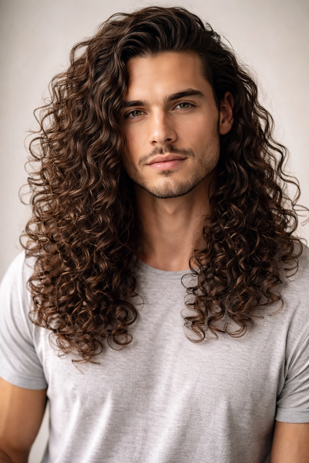 Close-up of long curly hair with defined, moist curls