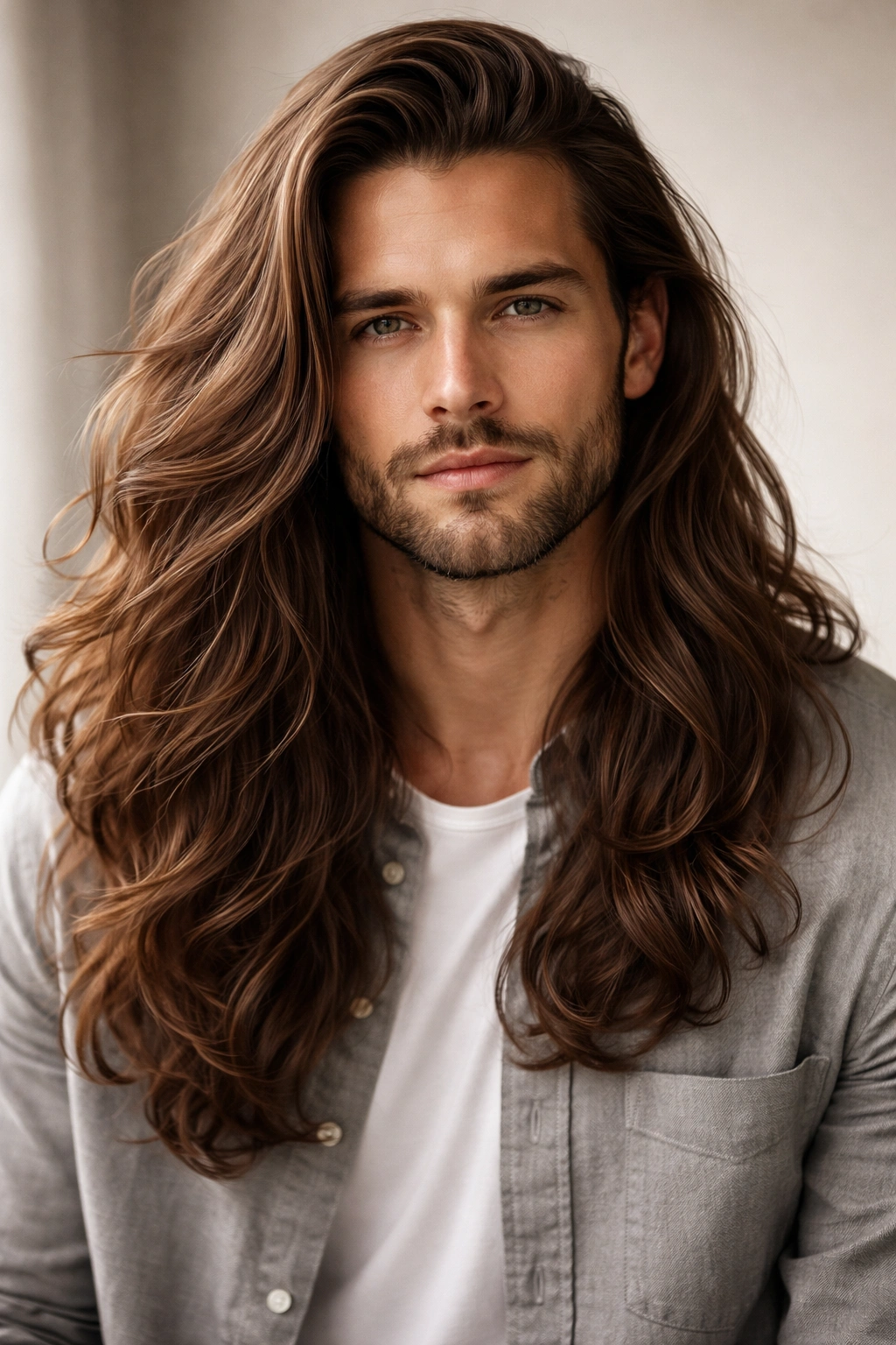 Close-up of long hair on a man showing texture and shine