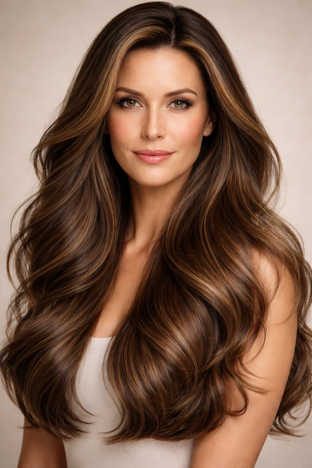 Close-up of a woman with long flowing hair, highlighting texture and shine