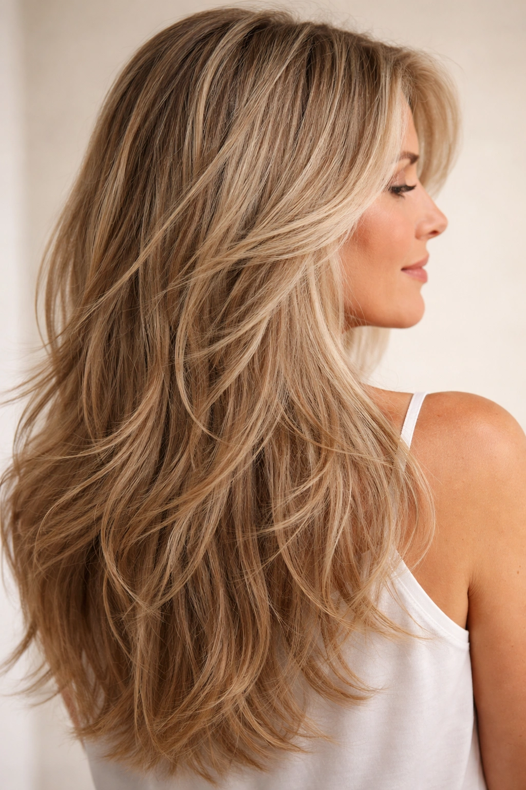 Close-up of long hair with textured piece-y ends showing natural waves.