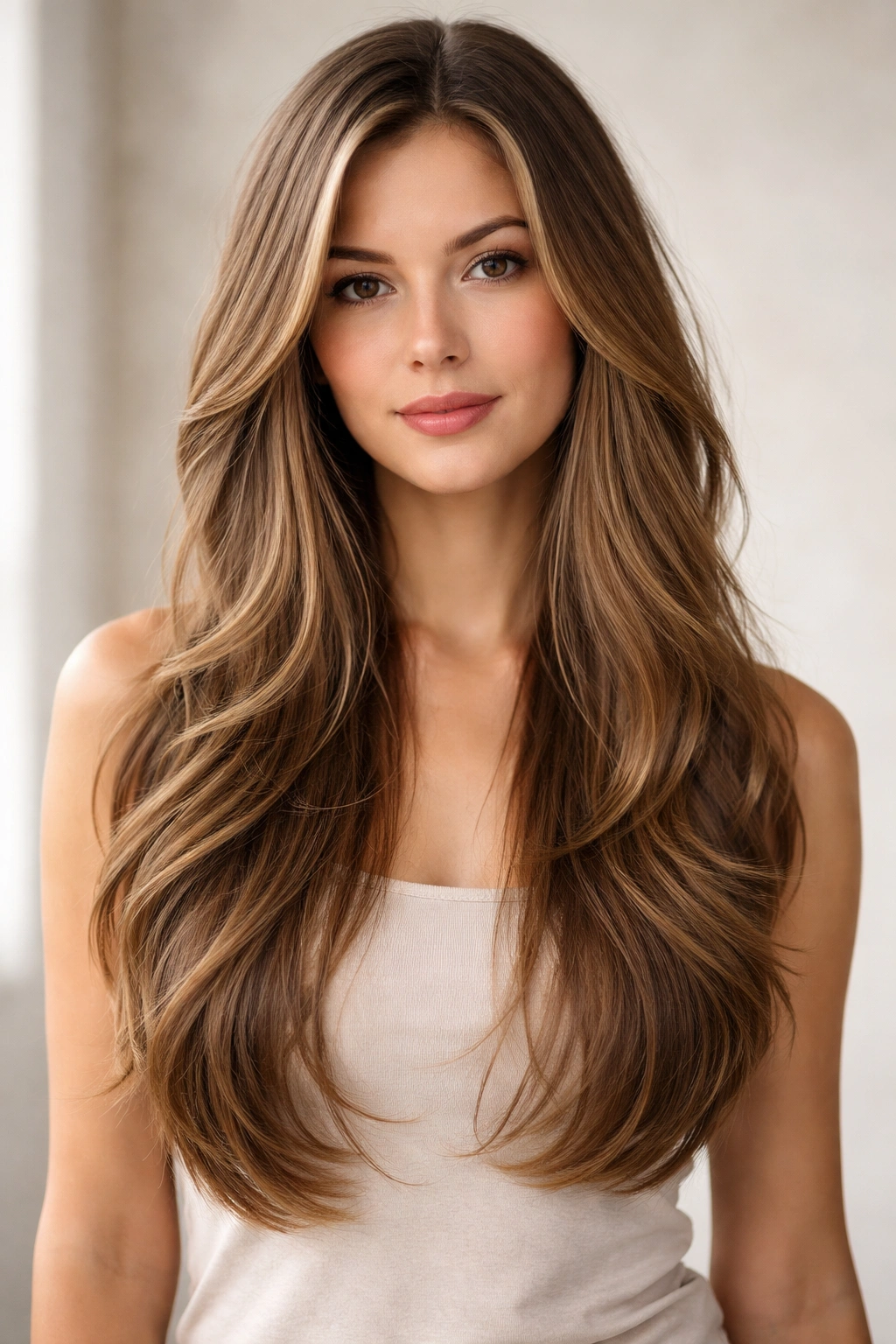 Long hair with subtle, distributed layers for gentle movement
